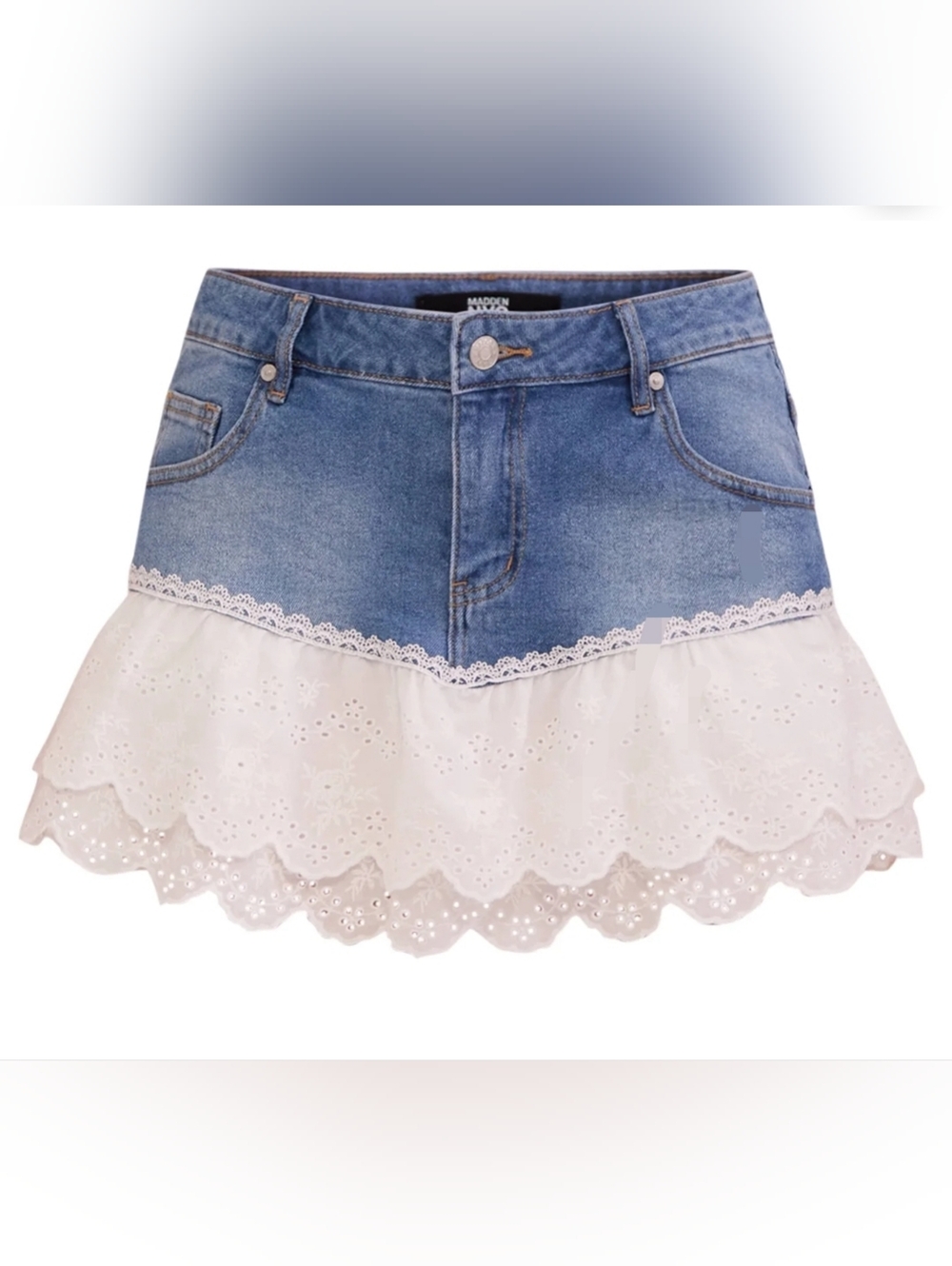 Denim and White Lace Mini Skirt
